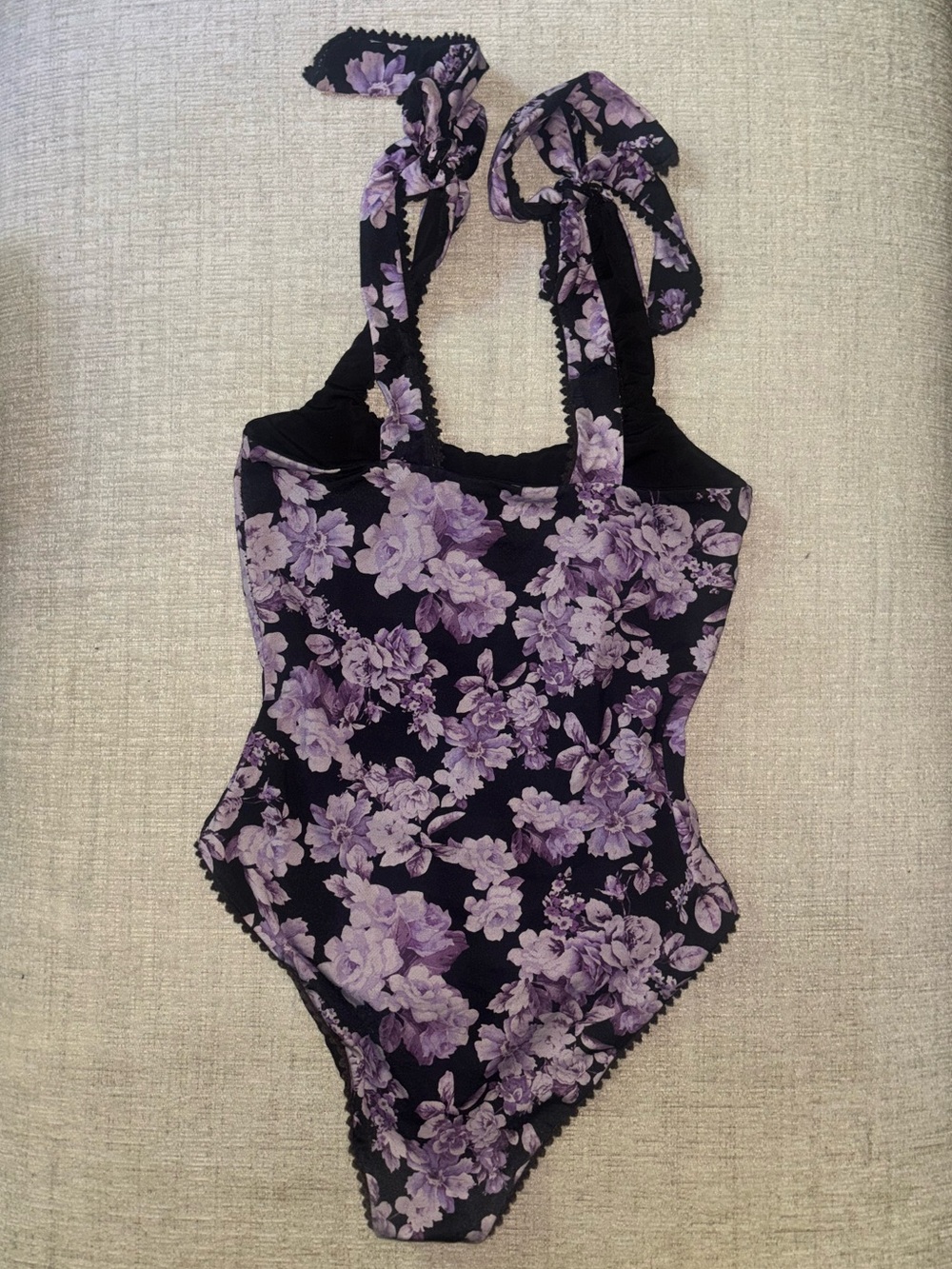 Beach Riot Floral One Piece Swimsuit Small Black Purple Tie Shoulder Floral Swim - Picture 4 of 8